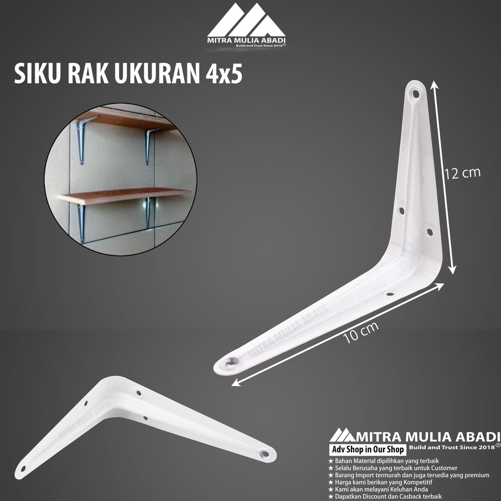 Siku Rak Besi L Putih Uk. 4x5 Inch l Shelf Bracket Harga 1 Pcs