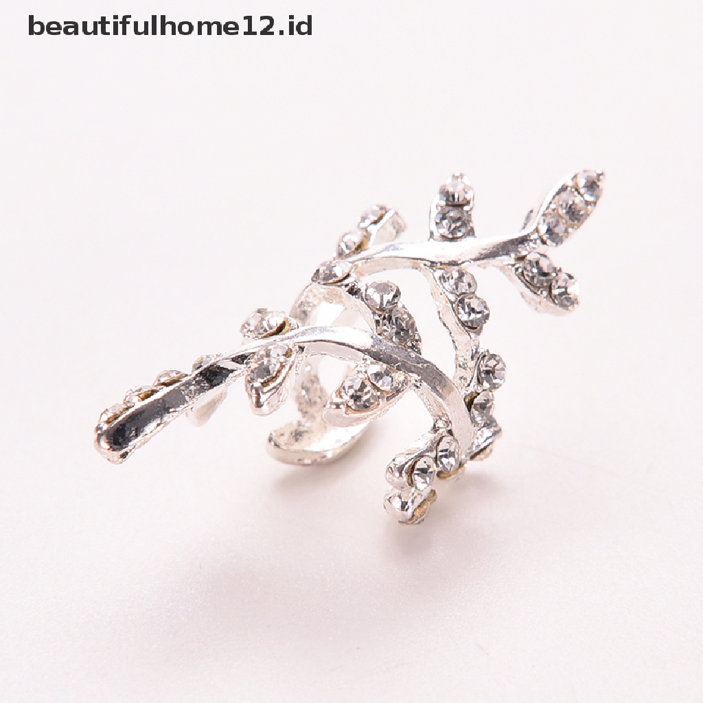 【beautifulhome12.id】 Women Punk Rock Retro Earings Crystal Leaf Ear Cuff Warp Clip Ear Clip Earings .