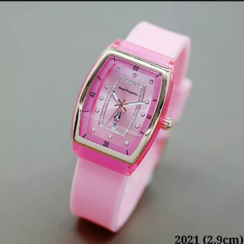 Jam Tangan Hush Puppies Wanita Sergi Jarum Strap Rubber Tanggal Aktif