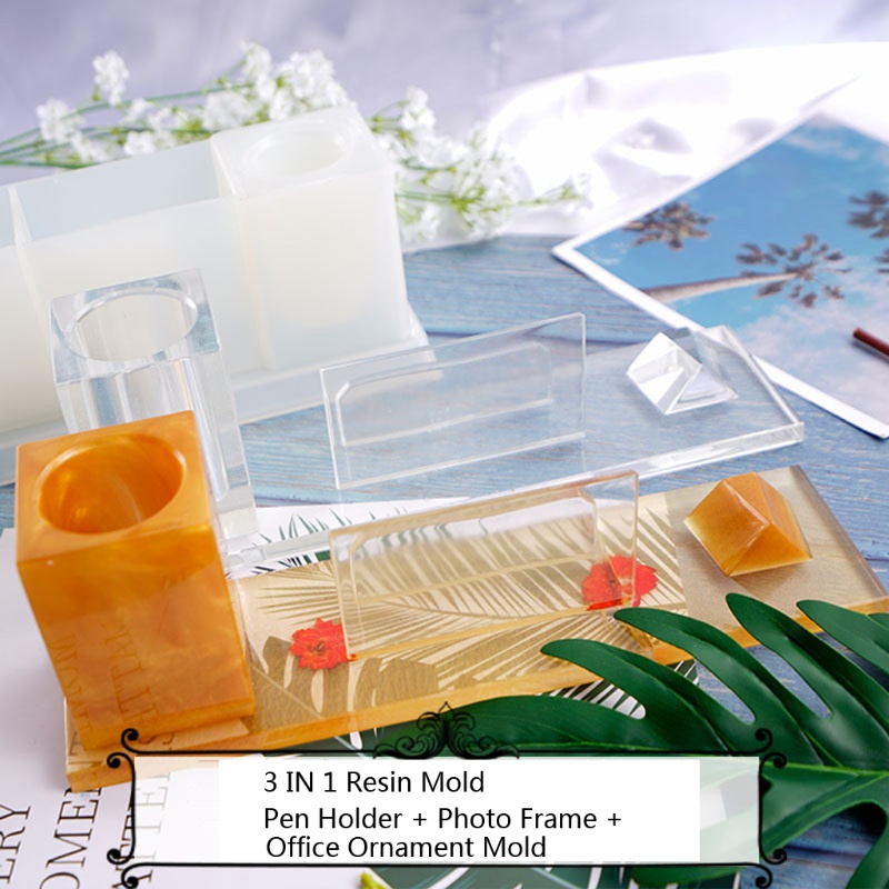 SIY  3 in 1 Multifunctional Pen Holder Photo Frame Resin Molds Picture Frame Pen Pencil Cup Holder Home Office Ornaments Mold