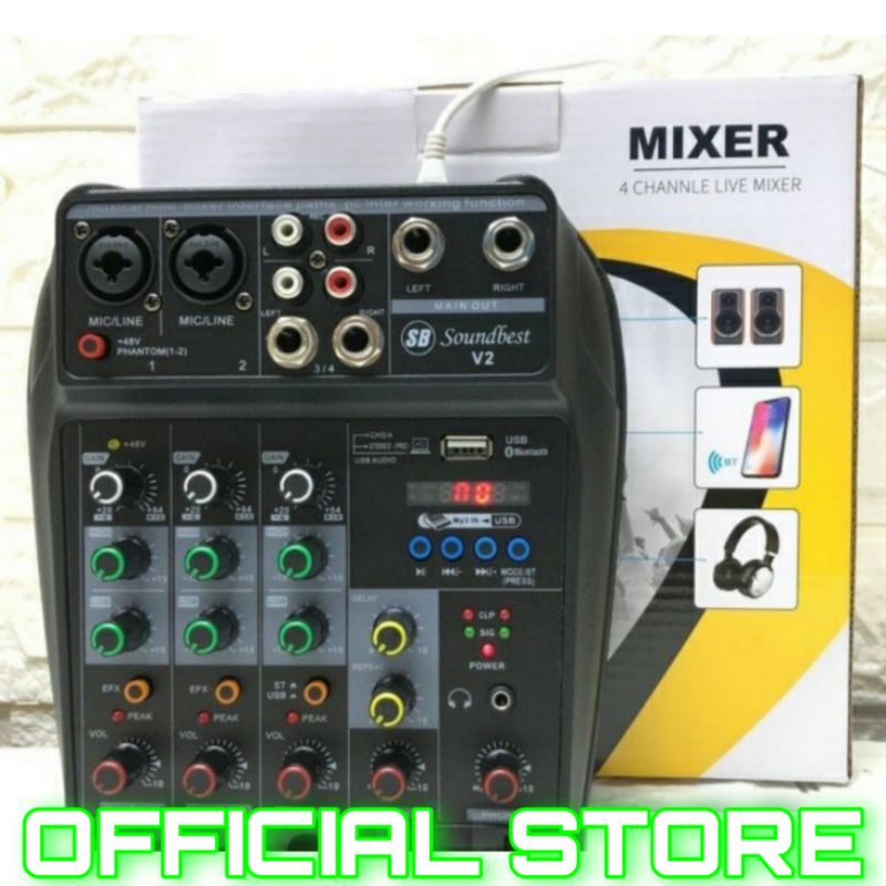 mixer audio 4 channel original soundbest v2 bluetooth usb recording
