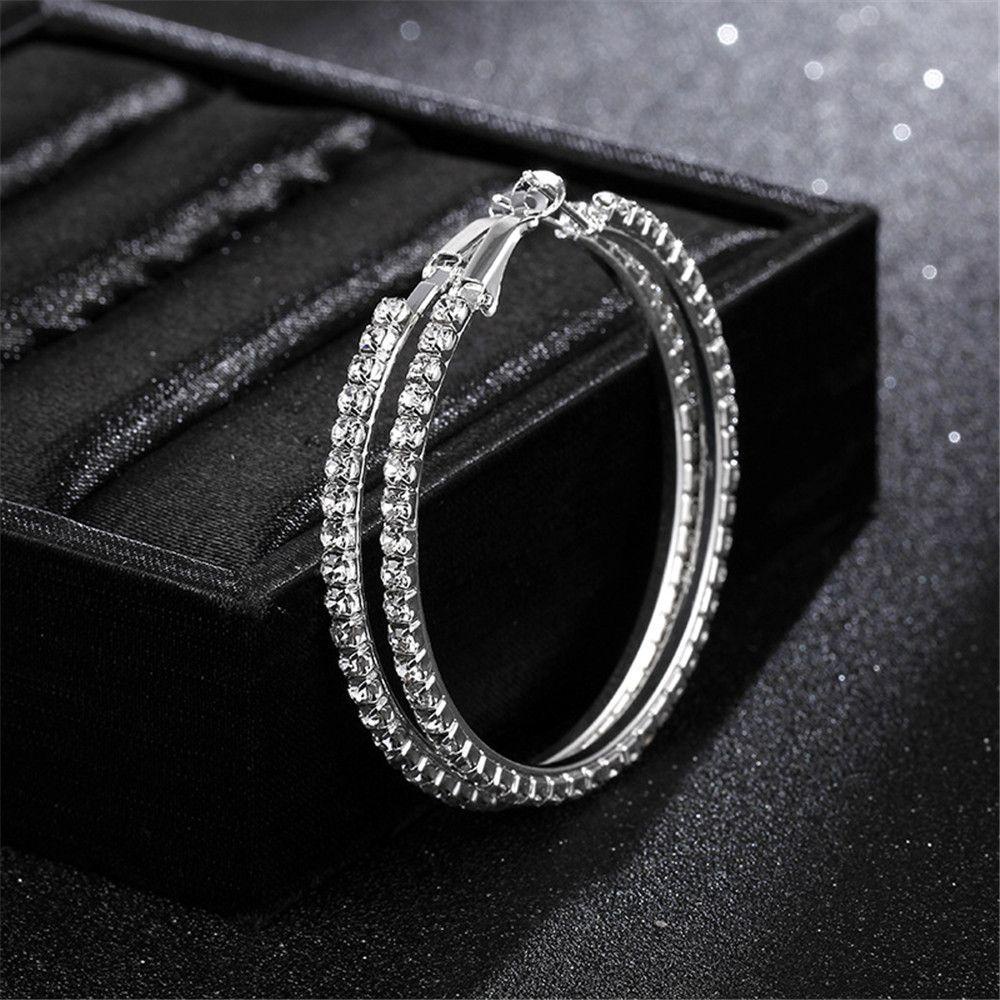 LILY Crystal Hoop Earrings Women Round Circle Big Rhinestone Dangle Jewelry