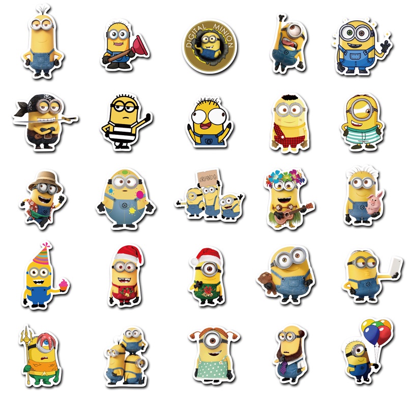 50 Pcs Stiker Desain Kartun Anime Despicable Me Warna Kuning Untuk Dekorasi