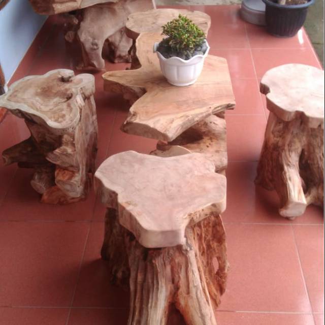 Meja kursi akar kayu jati