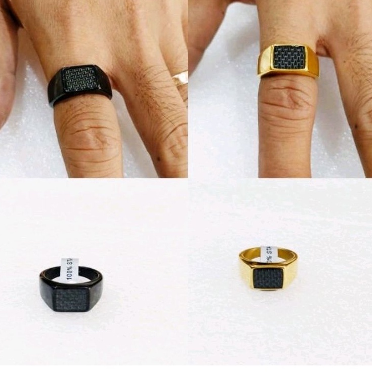 Cincin titanium motif karbon simple anti karat selamanya