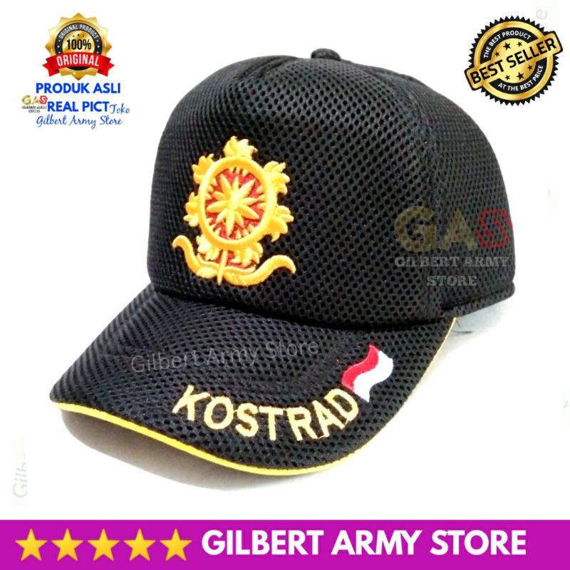 Topi Kostrad Hitam Jaring Bordir Tni AD Grosir Gilbert Army Store Murah Kualitas Premium tebal