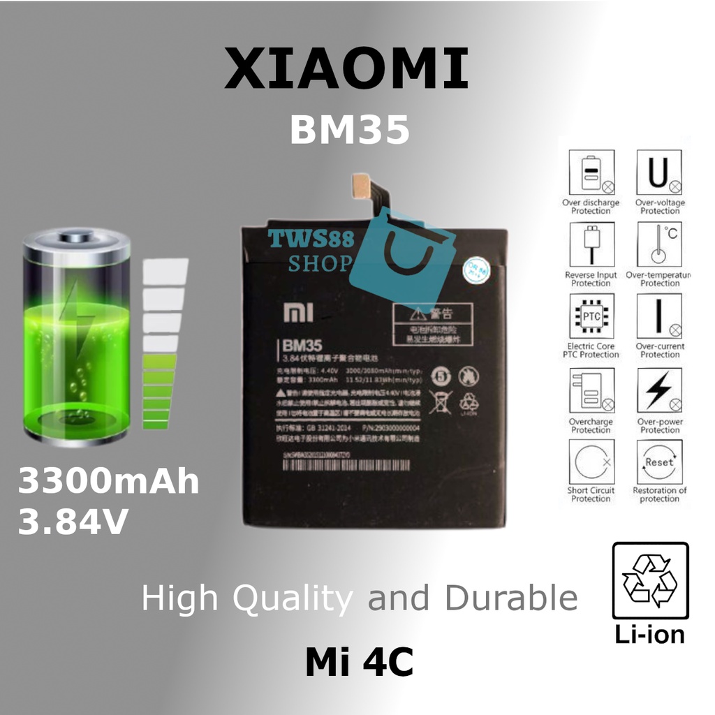 (TWS) Baterai Batre Battery Original Xiaomi Redmi Mi4C/ BM35