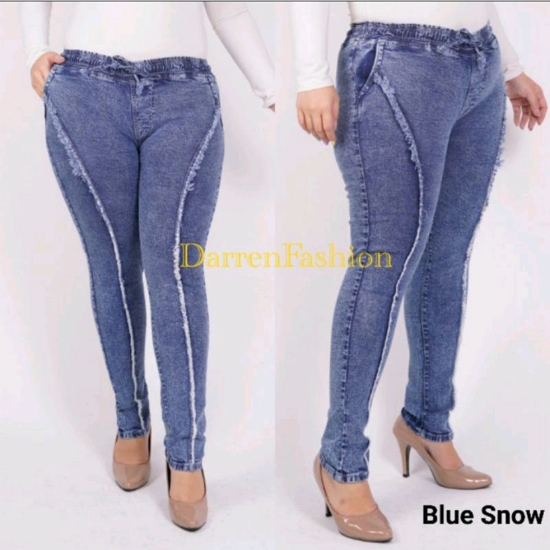 Celana Panjang Wanita Jeans Pinggang Karet Jumbo  Jegging Rafika Big Size  Legging Jeans Bigsize