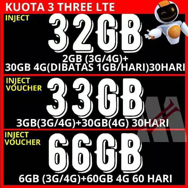 VOUCHER Kuota Data Tri 3 5GB 33Gb 66Gb 32Gb