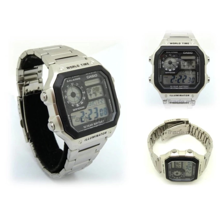 Casio Original AE-1200WHD-1A / AE1200WHD-1A Jam Tangan Pria Digital Stainless Raintai Silver