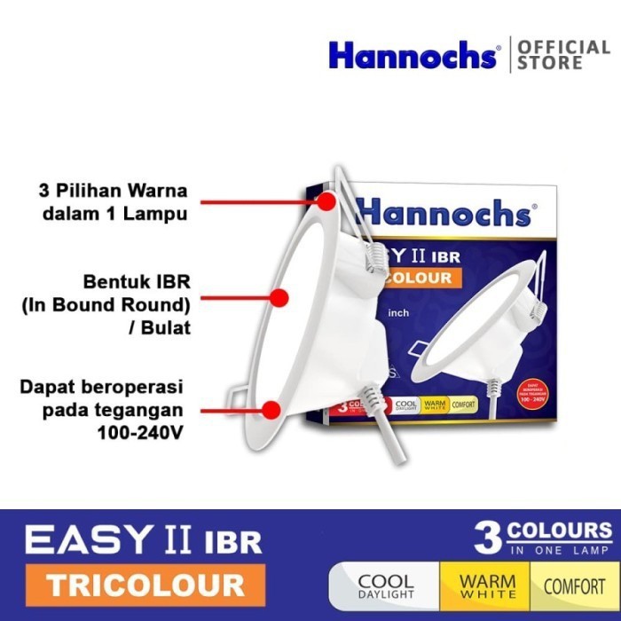 Lampu Downlight LED Hannochs Easy II IBR Tricolour 12W 3 Warna