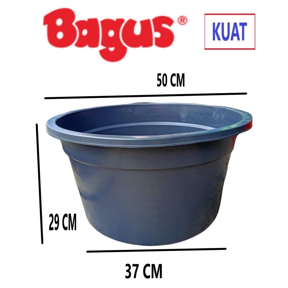 Bak air besar 50cm hitam / baskom air tinggi besar / jolang plastik karet 50cm