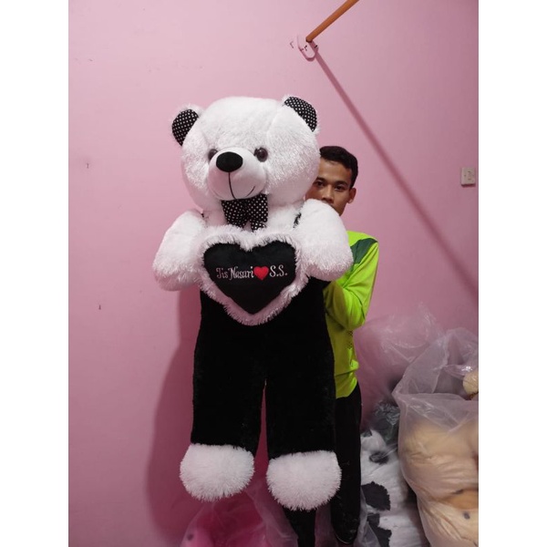 Boneka Beruang Teddy Bear Jojon Hitam Putih Jumbo 100cm 1meter Costum Nama