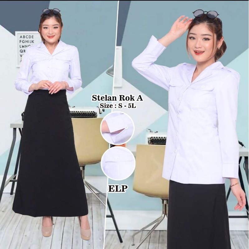 seragam pns putih hitam wanita/ seragam asn wanita putih hitam/ baju kerja putih hitam wanita/ serag