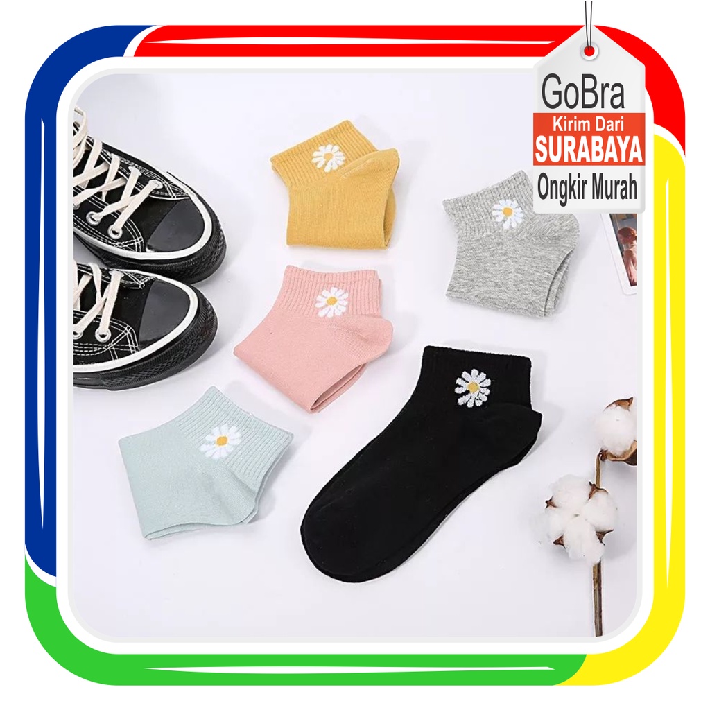 Gobra ♕ KK013 Kaos Kaki (Tanpa Kemasan) Wanita Tipis Pendek Semata Kaki Motif Bunga Fashion Korea Women Sock Import Murah