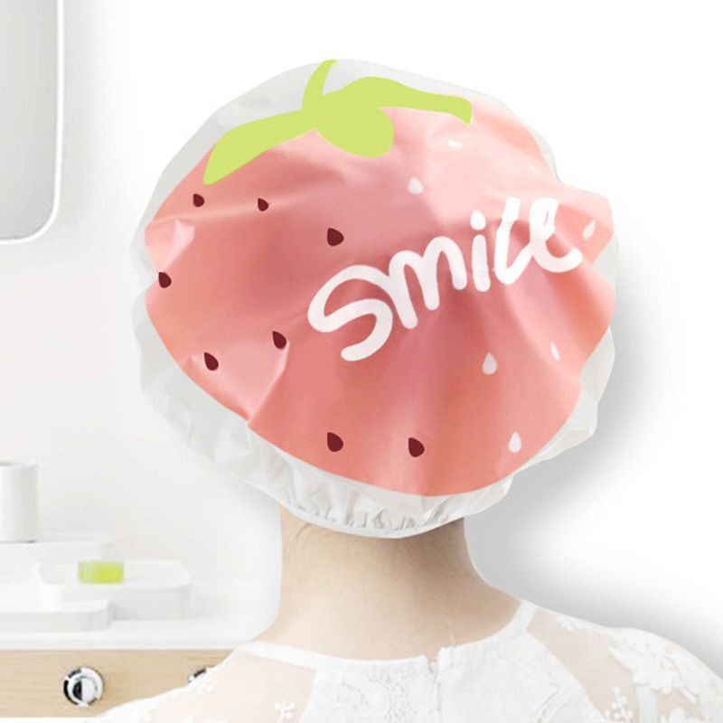 Shower cap fruit lucu cute topi keramas buah strawberry lemon kiwi penutup