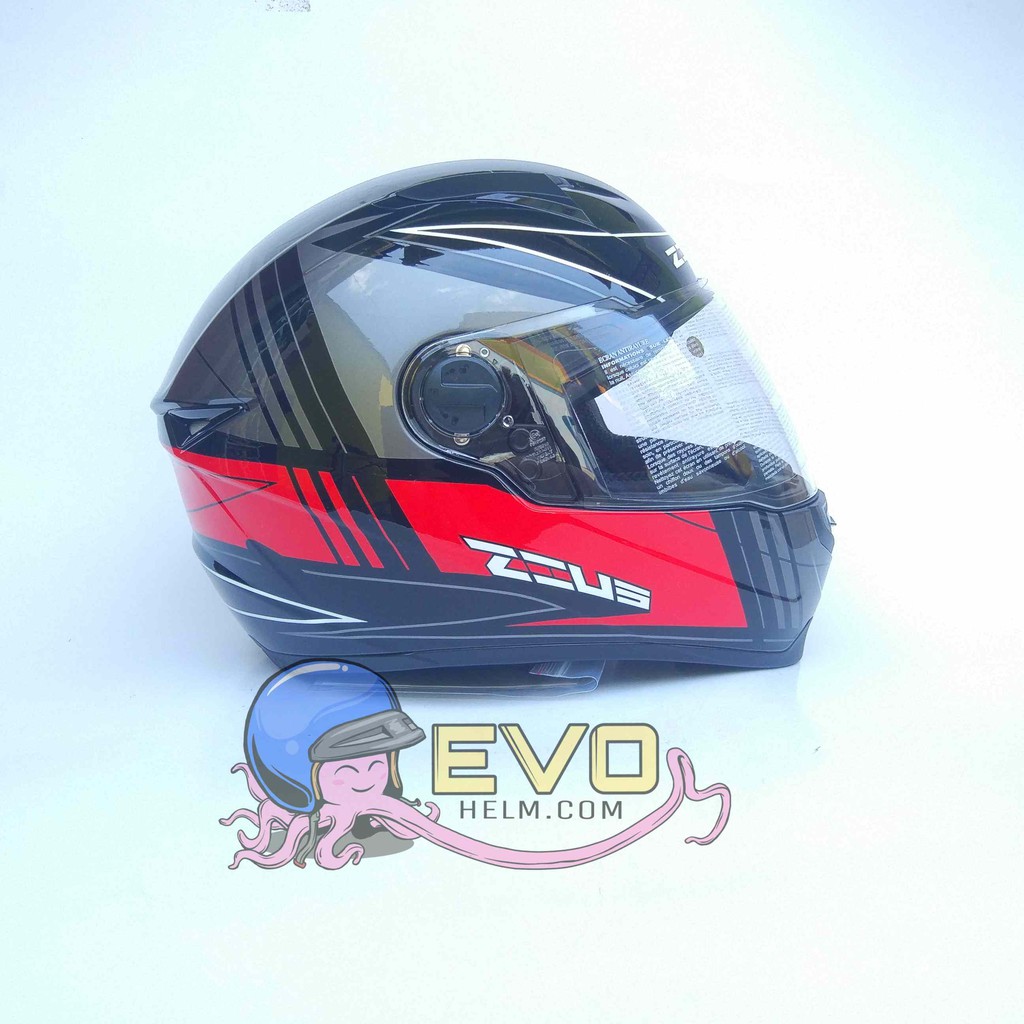 HELM ZEUS FULL FACE ZS-811 BLACK J 20 RED - FREE SMOKE VISOR  ORIGINAL ( ONGKIR 2KG )