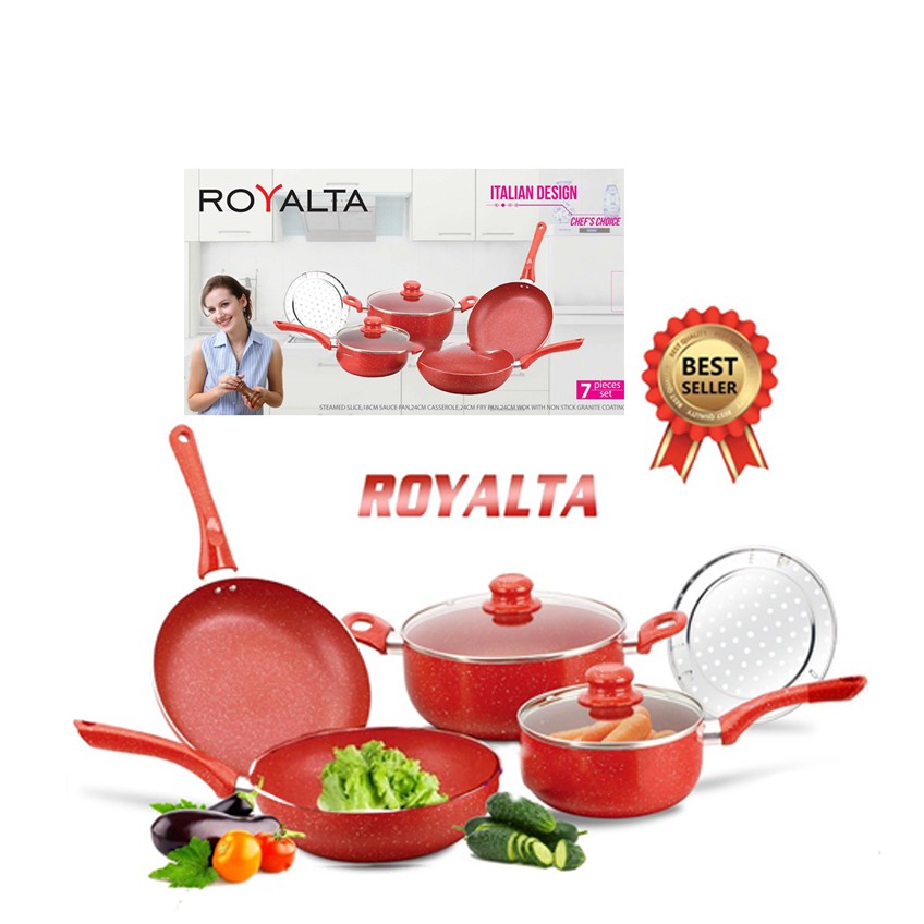 Royalta Italian Granite Panci Seat Cookware Pan 7 Pcs 24cm Warna Merah Shopee Indonesia