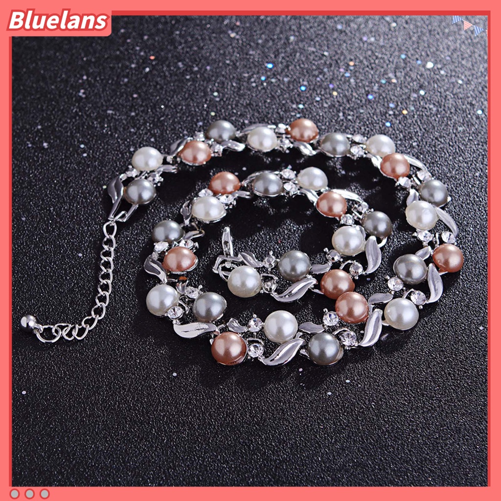 2pcs / Set Anting Stud Kalung Rantai Ekstensi Dapat Disesuaikan Aksen Mutiara Tiruan Untuk Aksesoris Pengantin