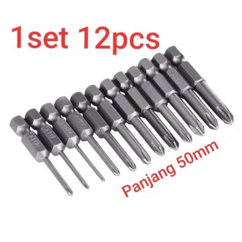 Mata bor Obeng plus Magnet Magnetic 50mm 12pcs PH1 PH2 Anti Slip