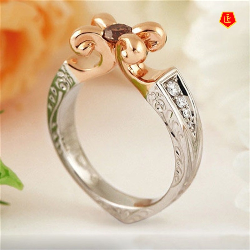 [Ready Stock]Creative 14K Rose Gold Two-Tone Ring