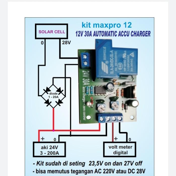Kit Aki Charger 24V 30A Auto On Off Maxpro 12 For Control Solar Panel