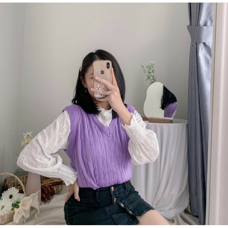 Outer Vest Rajut Kepang - Rompi Knit Sweater Korea Style Academia