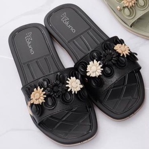 Sandal Jelly Slop Hak Datar Import Wanita LALA 1176 - 4 Bunga Matahari