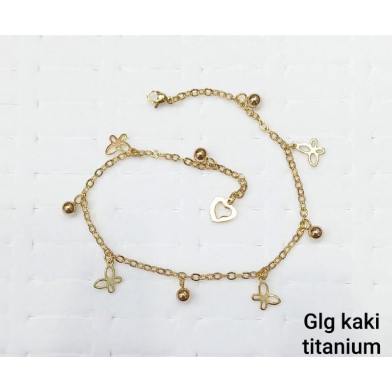 GELANG KAKI TITANIUM MODEL KUPU-KUPU DAN CAPUNG GOLD