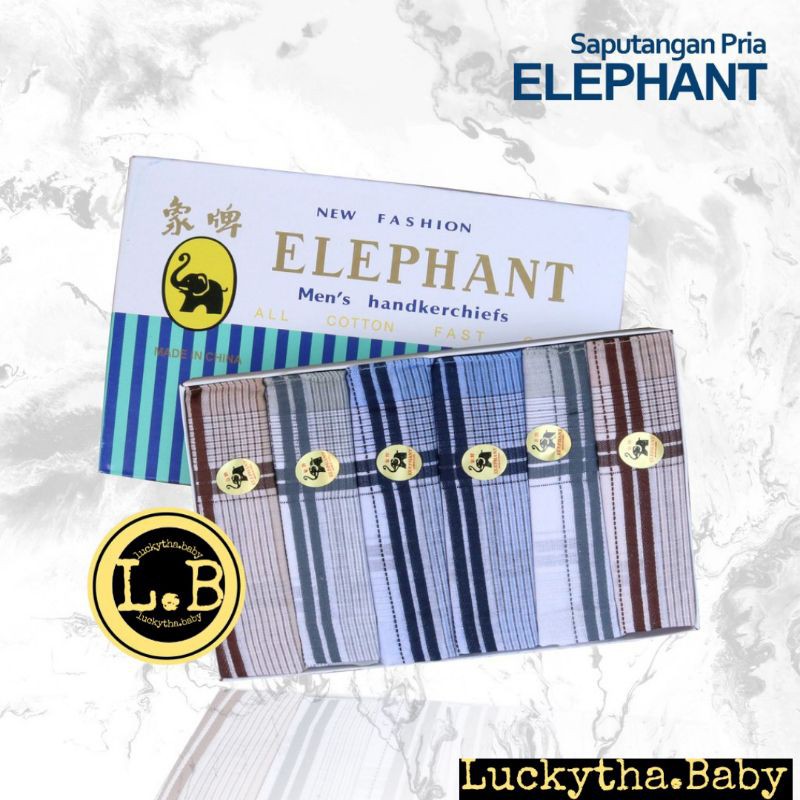 6pc_Sapu tangan COTTON  ELEPHANT/ GAJAH / LAP MUKA/ SAPUTANGAN PRIA ELEPHANT