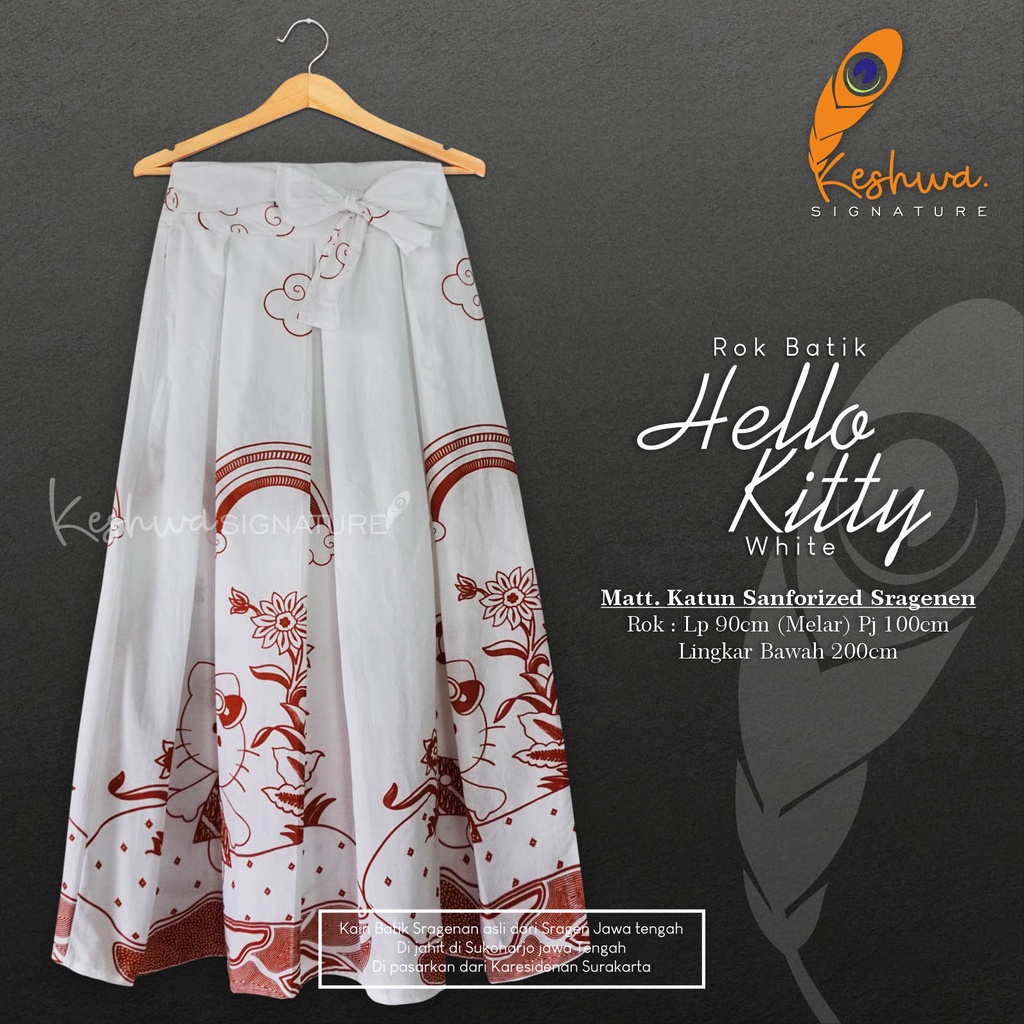 ROK BATIK ALUSAN PANDITA BAWAHAN BATIK WANITA TERKINI ORI KESHWA MURAH ORIGINAL REALPICT-Hello Kitty White