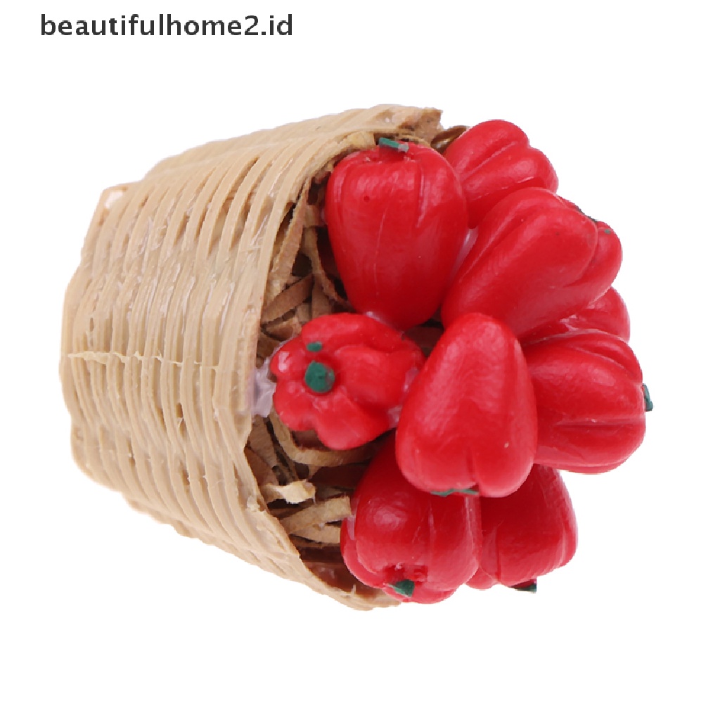 (beautifulhome2.id) Mainan Miniatur Keranjang Bambu + Sayuran Skala 1: 12 Untuk Aksesoris Rumah Boneka