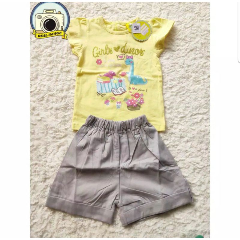 cloud bird setelan stelan baju kaos anak bayi perempuan cewek cewe girl dino 12-18 bulan lebaran