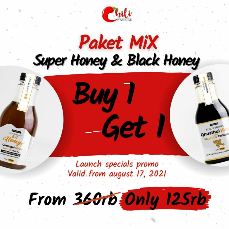 

Paket Mix Madu Qisthul Hindi, Black Honey Qisthul Hindi, Super Honey Qisthul Honey 6in1