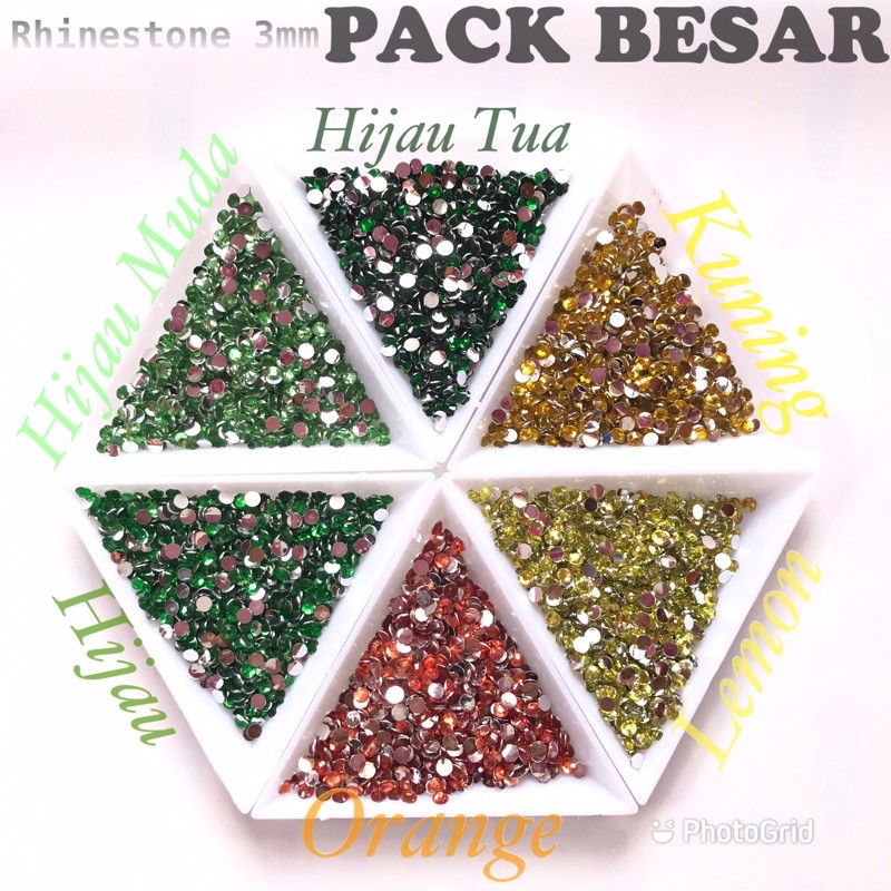 PACK BESAR RHINESTONE 3MM isi 10.000pcs Manik manik Bahan Craft Nailart Henna Swarovski bling bling