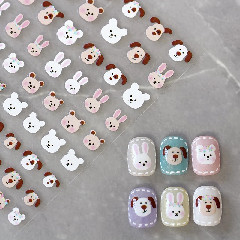 1 Lembar / Pak Stiker Kuku Motif Kartun Hewan Kelinci / Panda Untuk Dekorasi Nail Art / Manicure