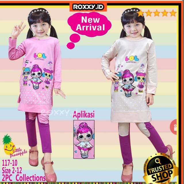 Set tunik baju anak import salem pink LED Nyala