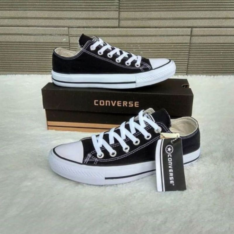 SEPATU sneakers pria wanita  BLACK WHITE BONUS BOX &amp; TALI SEPATU / TERBARI