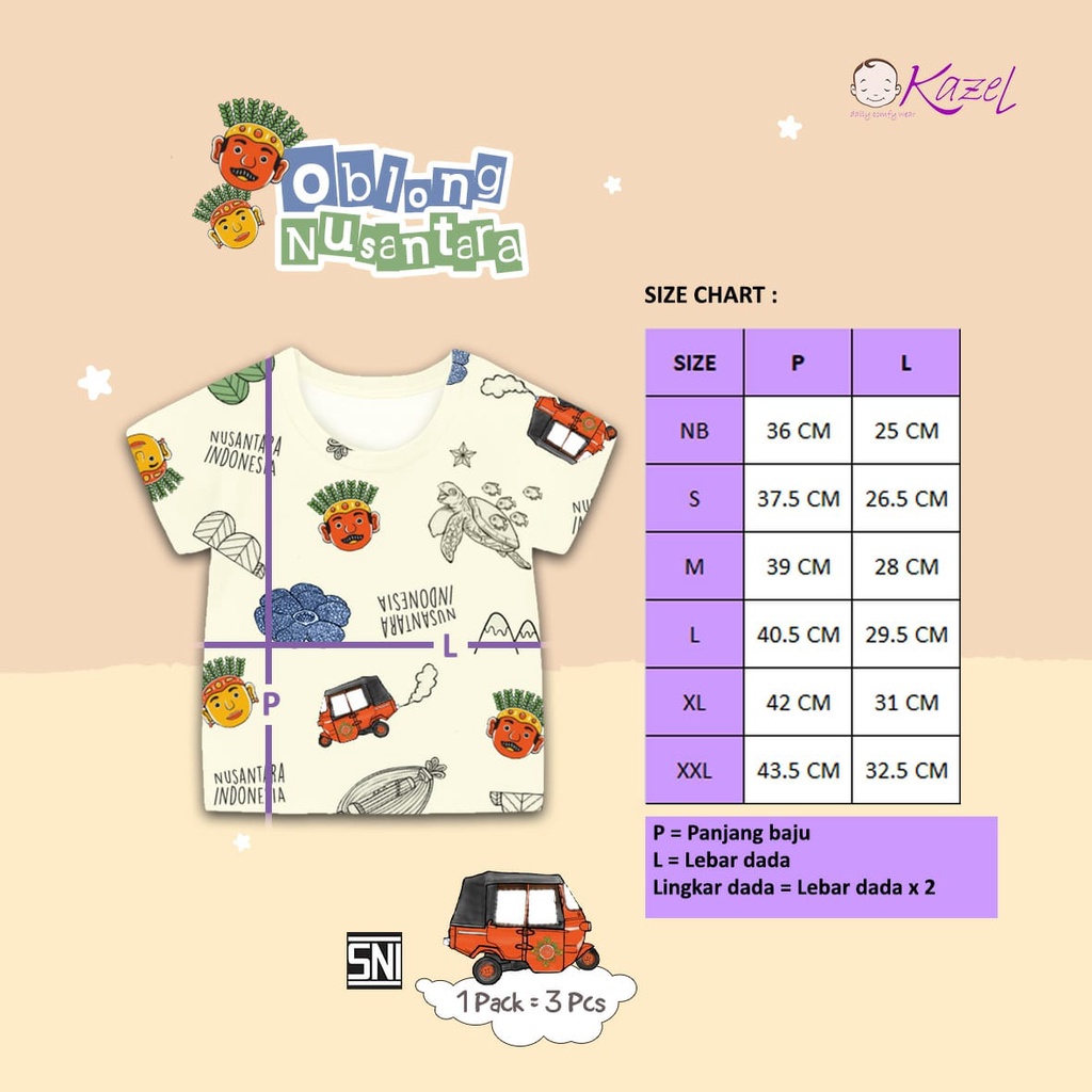 Kazel Kaos Oblong Anak Laki-Laki Isi 3pcs