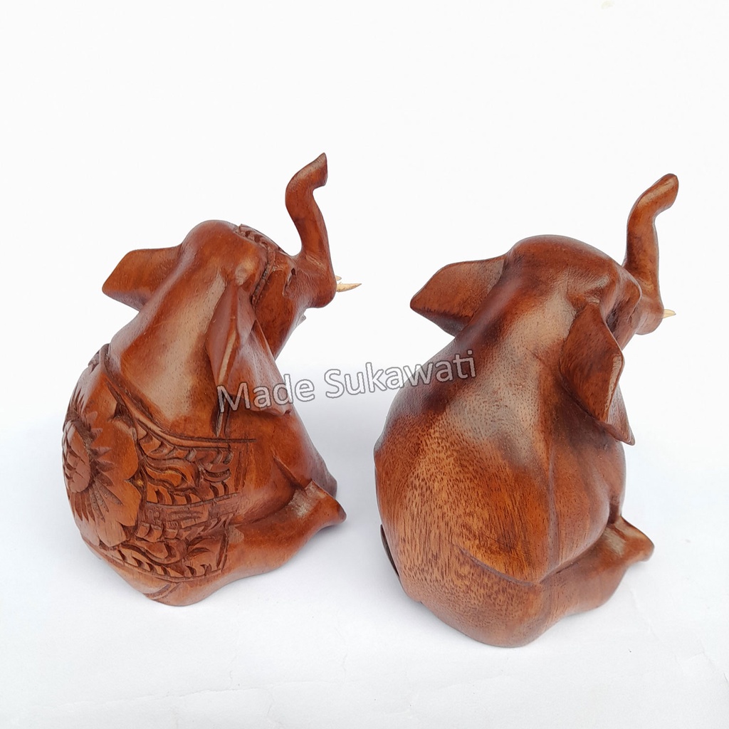 Patung Gajah duduk kerajinan tangan ukiran kayu handmade Bali