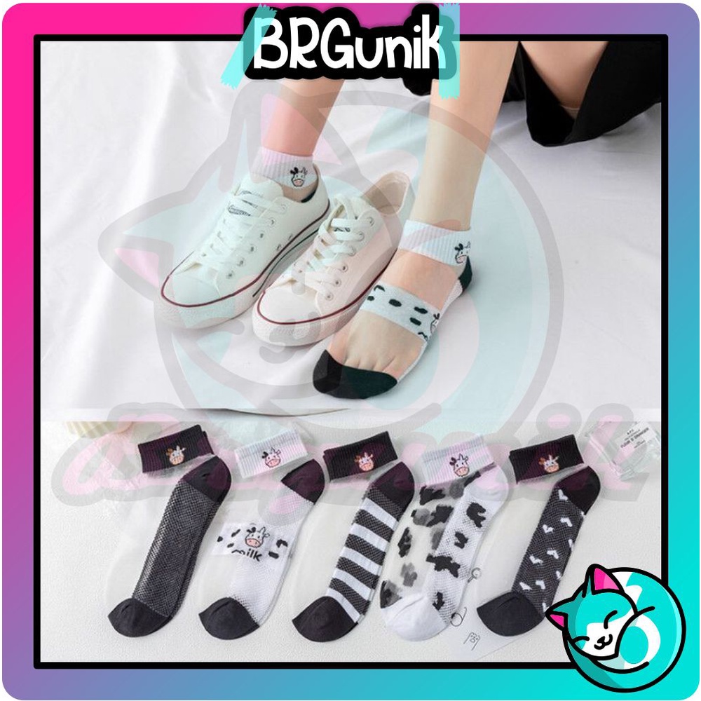 BRGUNIK Kaos Kaki korea Motif Sapi Transparan Kaos Kaki Ankle Cute Socks Short Sepatu Lucu Wanita Pria Murah Import KK022