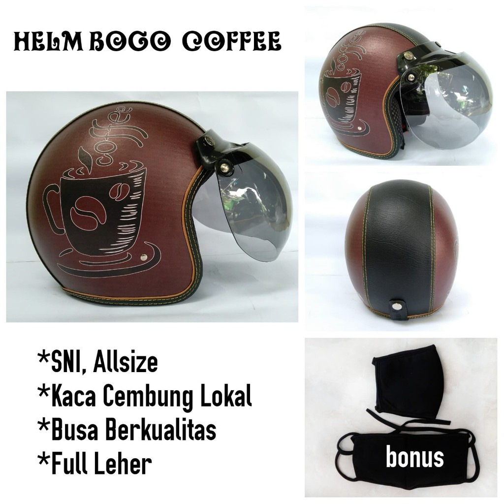 Helm Bogo Cowok,Bogo Kopi,Bogo Coklat,Kaca Lokal