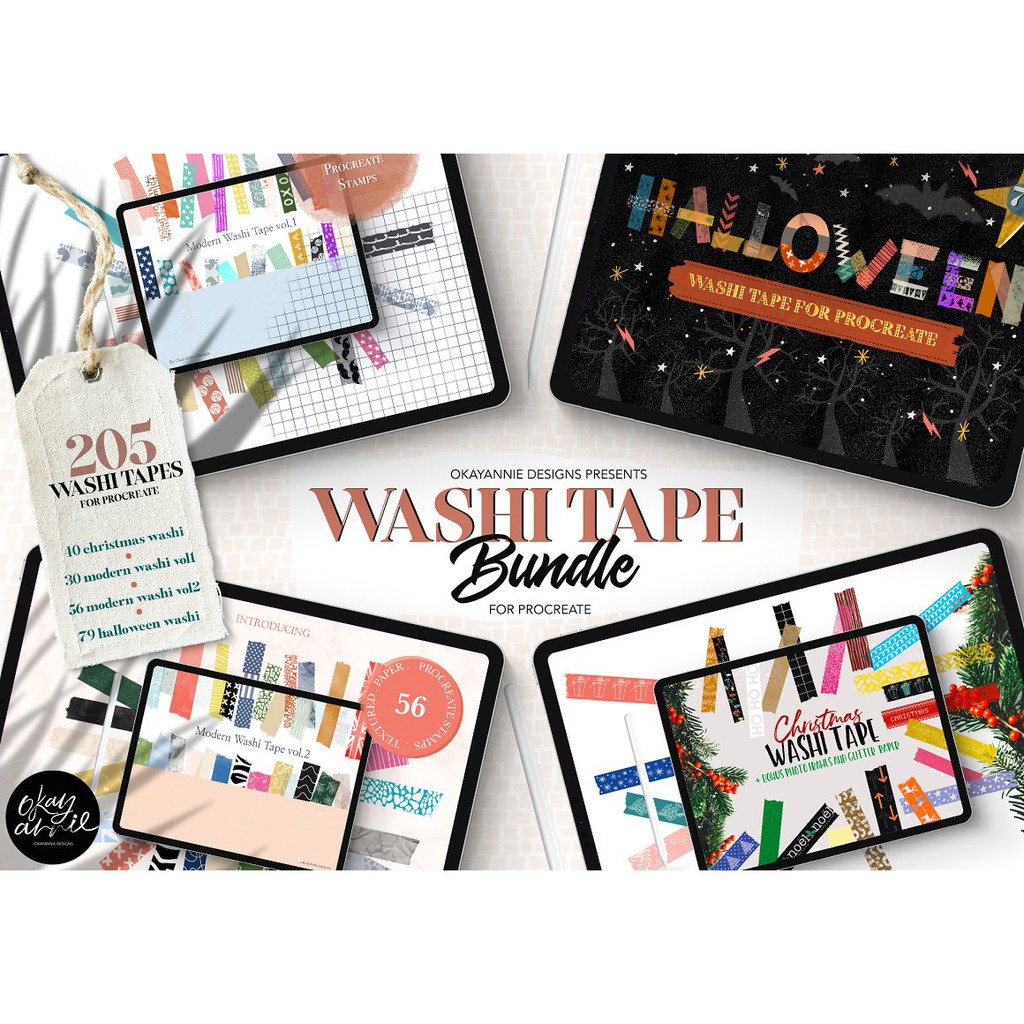 Procreate Brush - 205 Washi Tape Bundle for Procreate Journaling Aesthetic