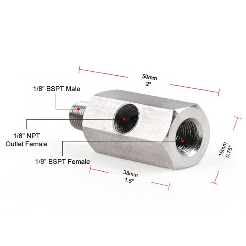 TK 1/8&quot; NPT Female To M10X1.5 Oil Pressure Sensor Feed Line Gauge Tee Adapter Stainless Steel