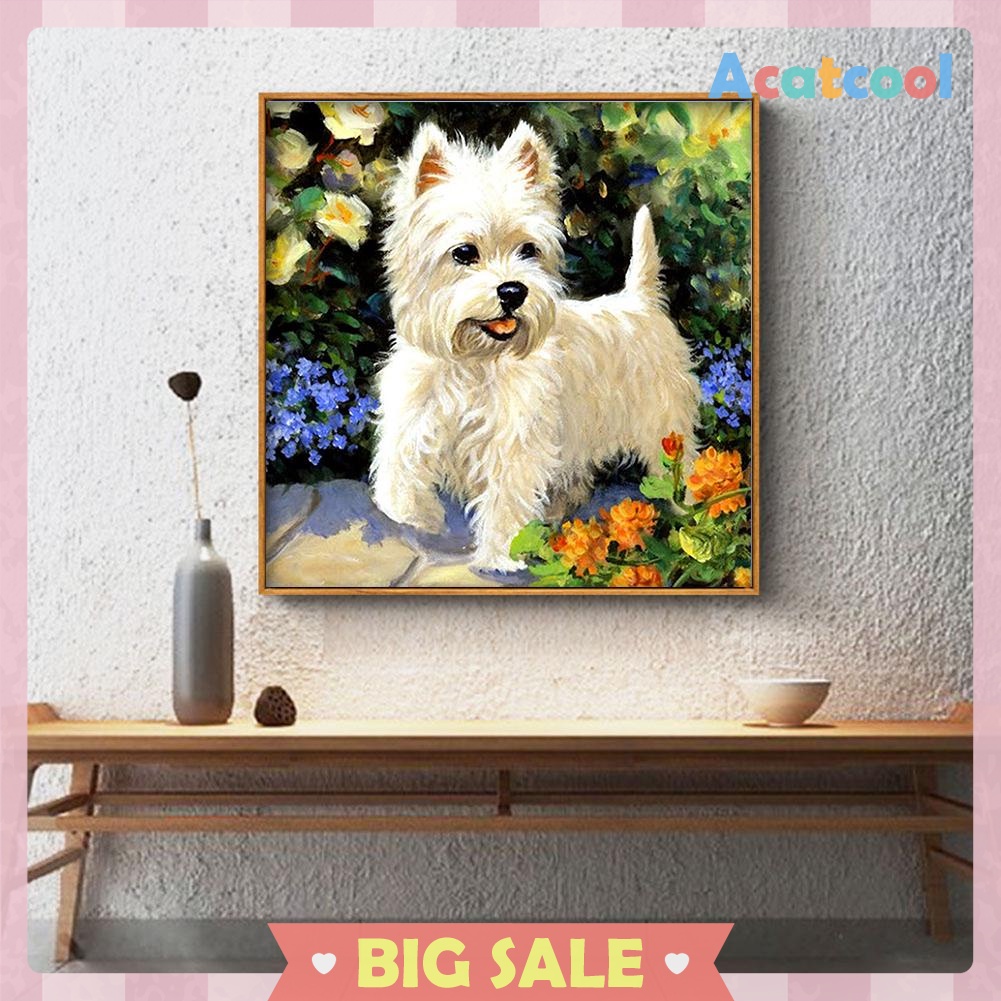 5D DIY Full Drill Diamond Painting White Puppy Cross Stitch Embroidery Kit