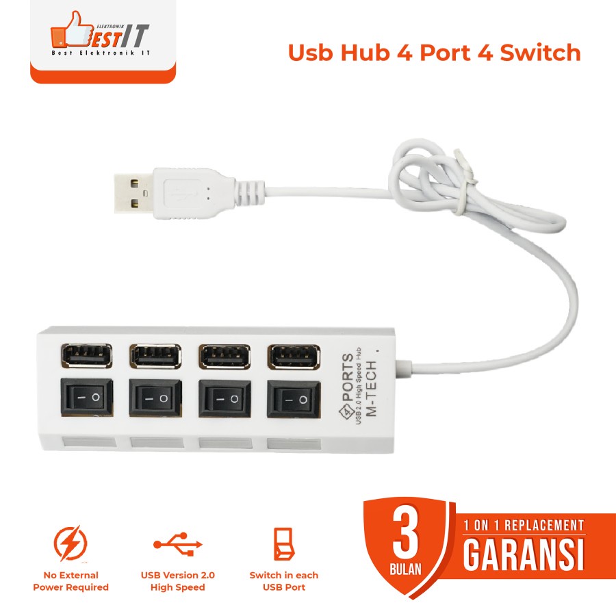 USB Hub 4 Port 4 Switch LED