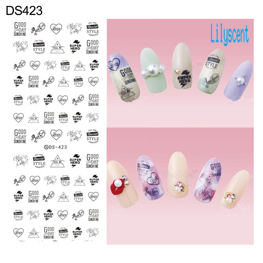 Lily Stiker Decal Transfer Air Motif Bunga / Kupu-Kupu / Kembang Api Untuk Dekorasi Nail Art / Manicure