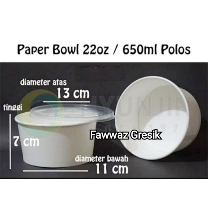 Paper Bowl 650 ml - Mangkok Kertas 22 Oz + Tutup (25 Pcs)