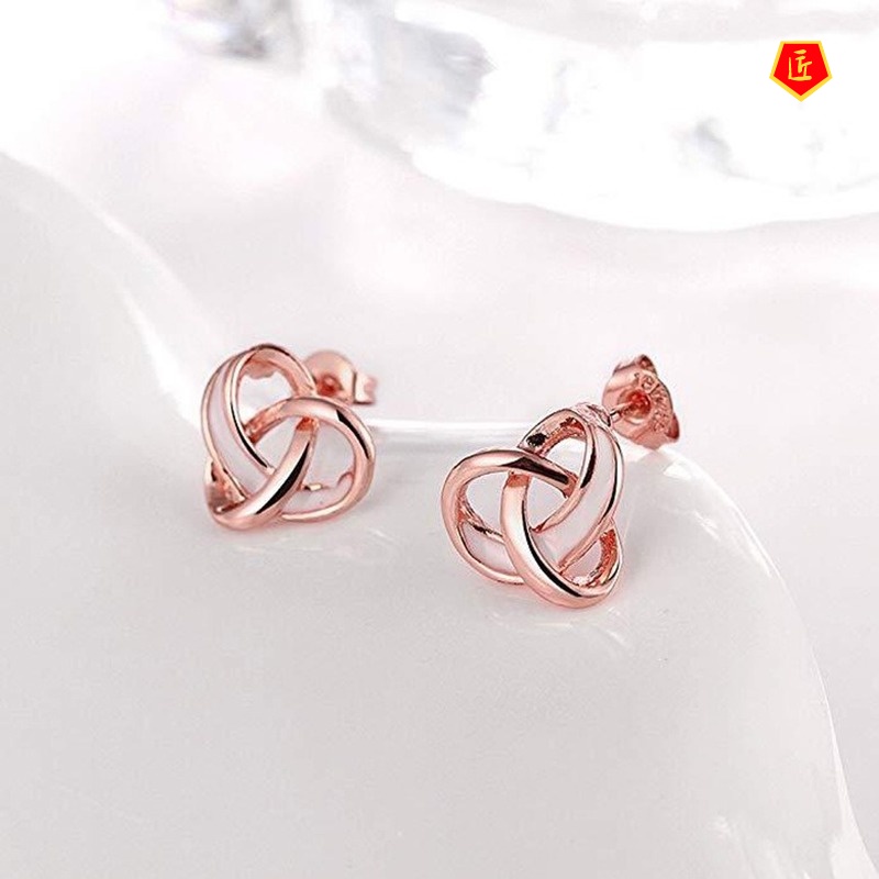 [Ready Stock]Creative Knotted Heart-Shaped Ear Studs 14K Rose Gold