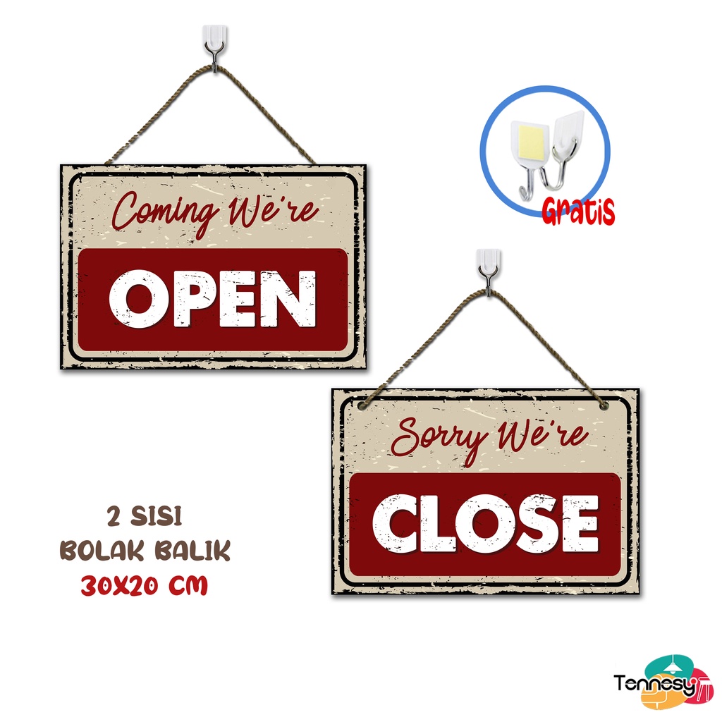 TENNESY PAJANGAN SIGN OPEN CLOSE TOKO RETRO INDUSTRIAL 30x20CM BUKA TUTUP HIASAN DINDING GANTUNG WALL DECOR PAJANGAN POSTER DEKORASI KAMAR RUMAH TOKO KAMAR